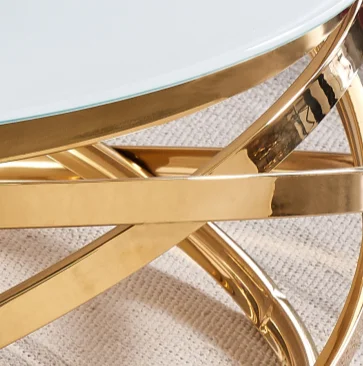 Hot Sale High Fashion Design Modern Furniture Living Room Table Metal Base Super White Tempered Glass Round Gold Coffee Tables