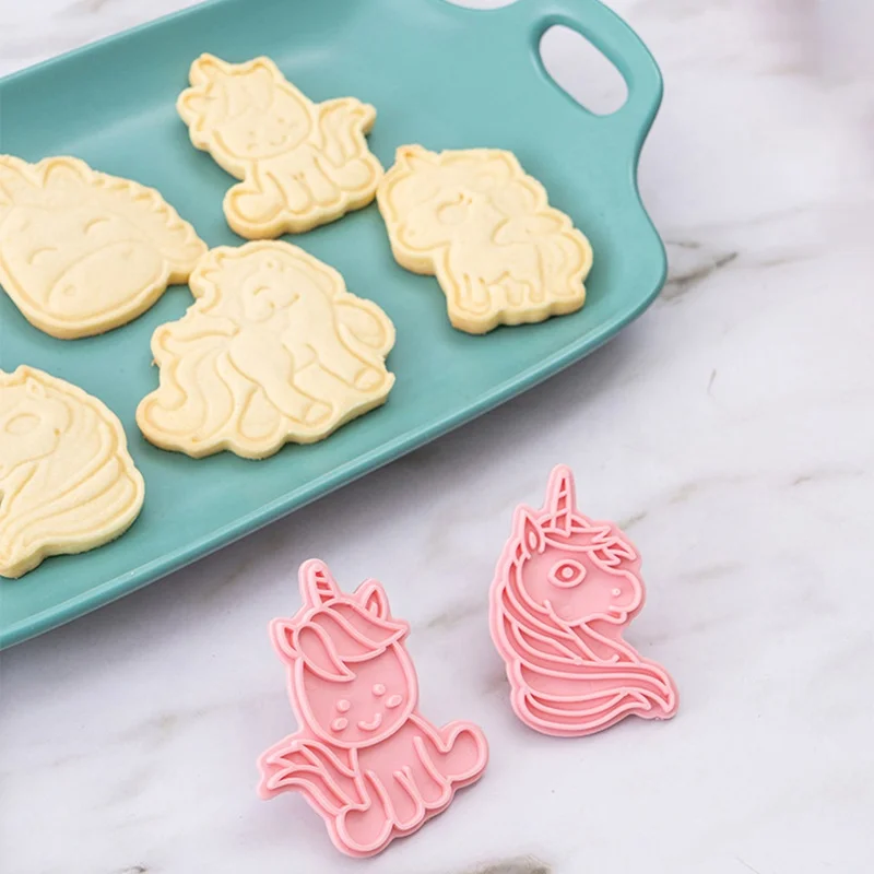 6pcs/set Unicorn Shape Cookie Cutters Stamp Mold 3D Cake Biscuit Mould Unicorn Birthday Decor Baby Shower Party Baking Tools