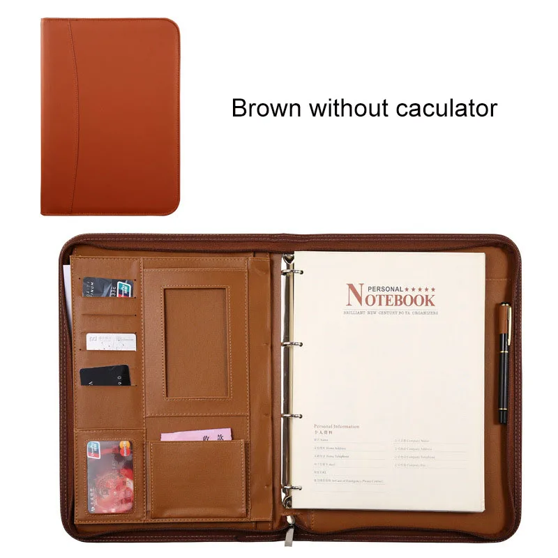 Customized A4 multifunctional business zipper notes card bag notebook metal folder office folder notepad  for business gift