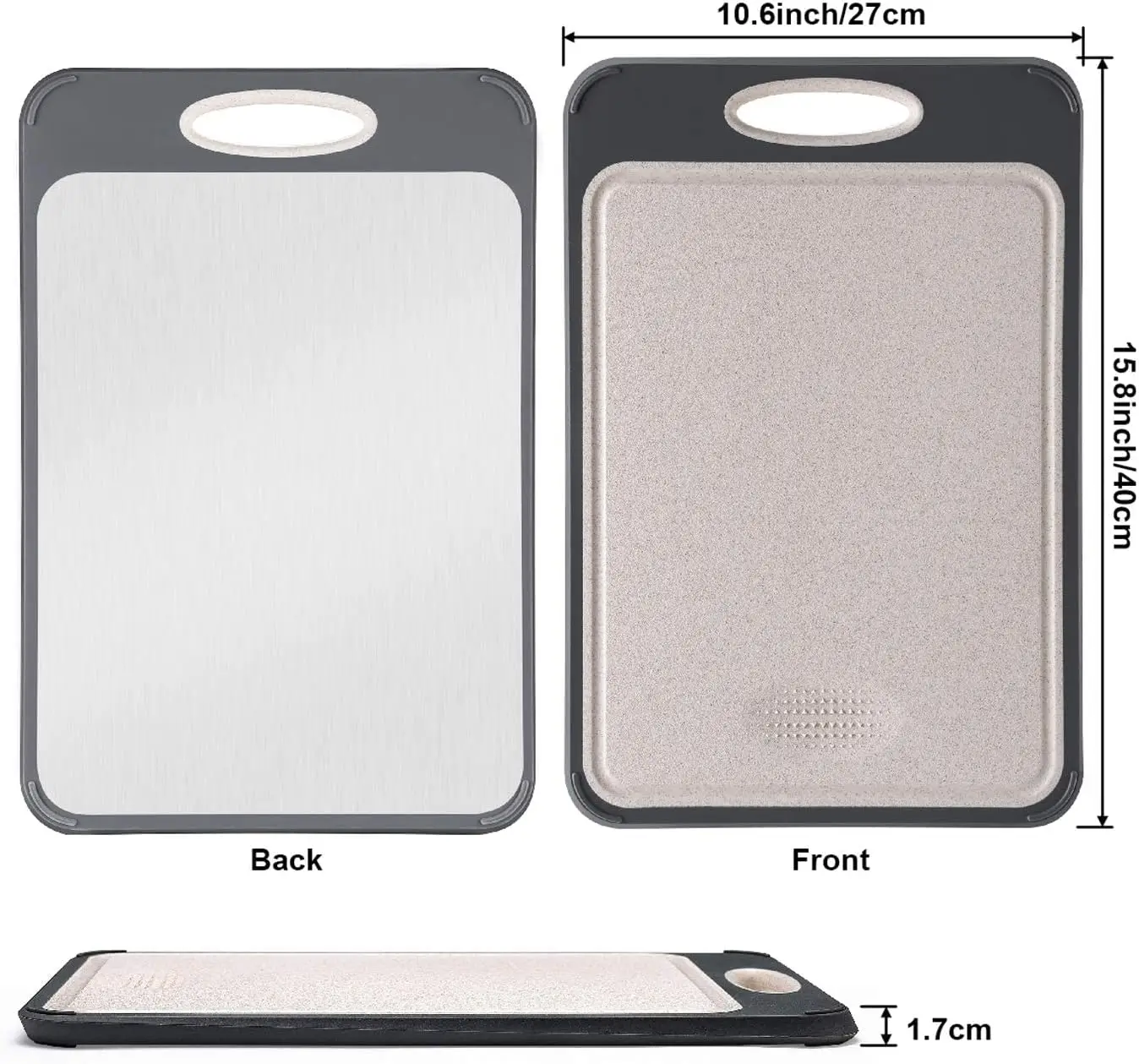 Double Sided Stainless Steel Cutting Board for Kitchen Food-Grade Stainless Steel and Wheat Straw Chopping Board Easy to Clean