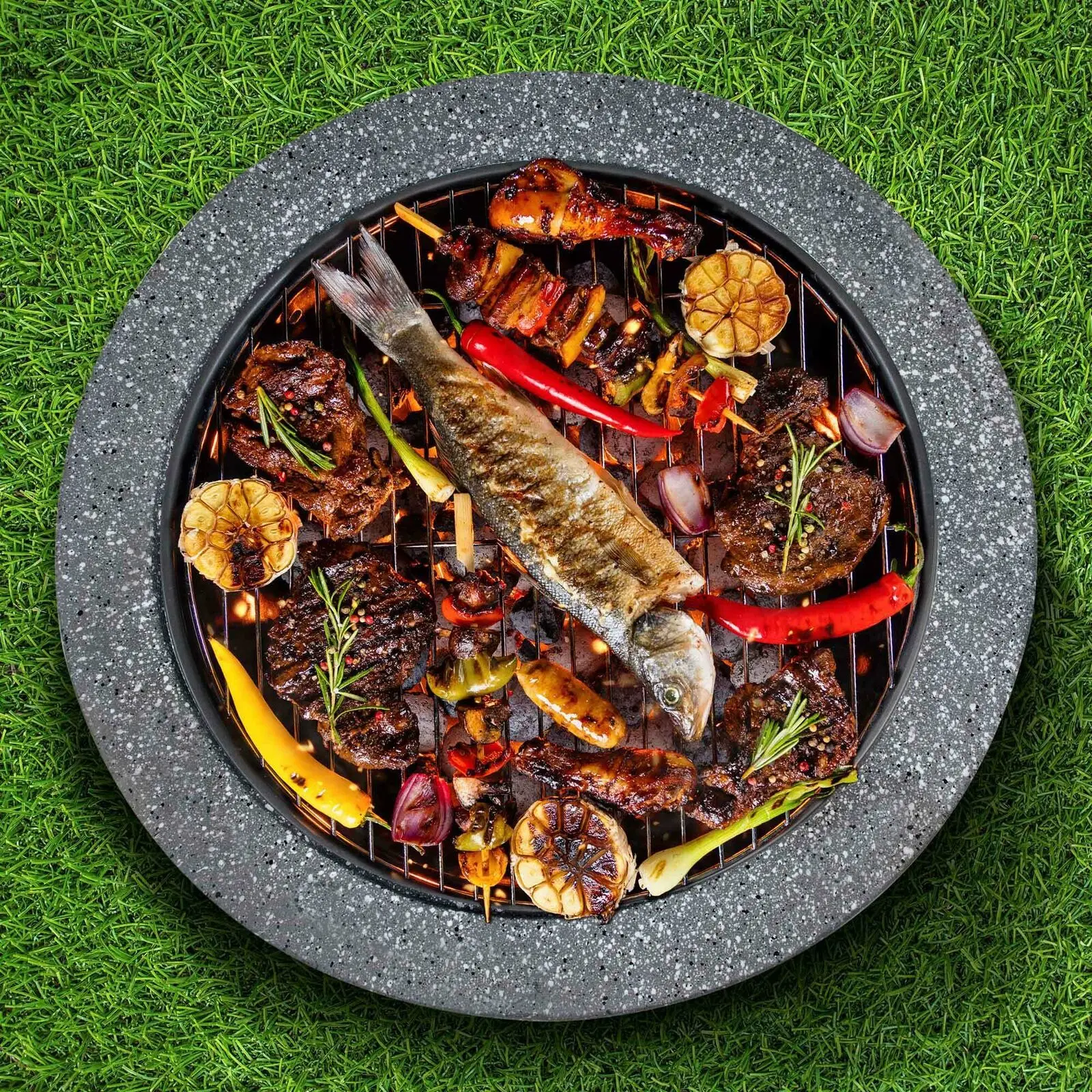 Новый современный бетонный вид деревянная горелка наружная яма 75 см круглая MgO с грилем для