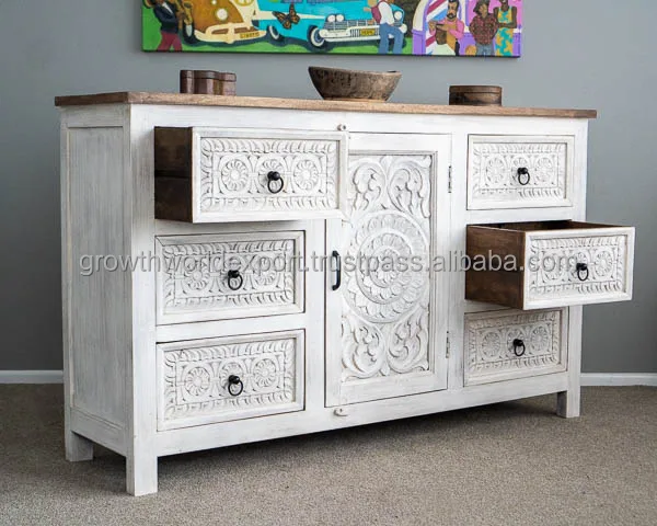 Top Grade Trending Carving Chest of drawer Wardrobes Solid Wood Wardrobes mango Wood Display Cabinet New Trending Handmade 2024