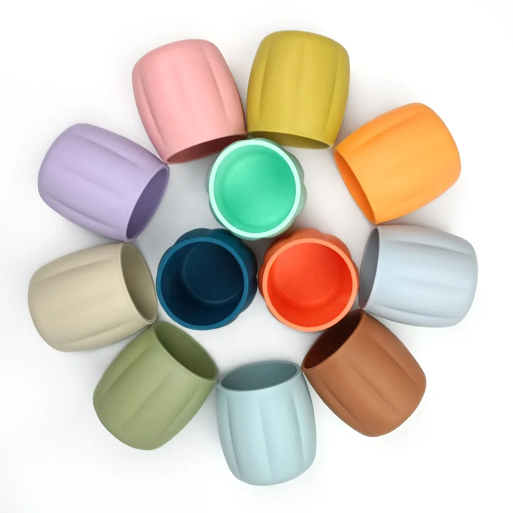 Unbreakable Durable 100% BPA Free Infants Study Open Cup Toddler Drinking Training Silicone Baby Stacking Cups Water Drinking
