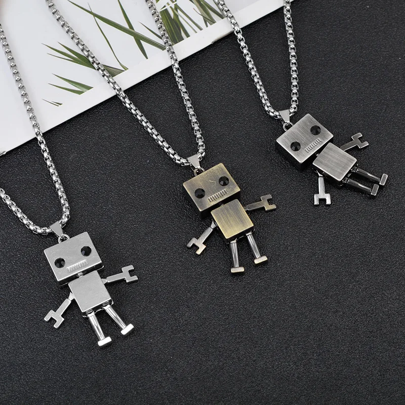 LOYALTY Limbs Movable Robot Old Vintage Necklace Titanium Steel Hip Hop Personality Pendant
