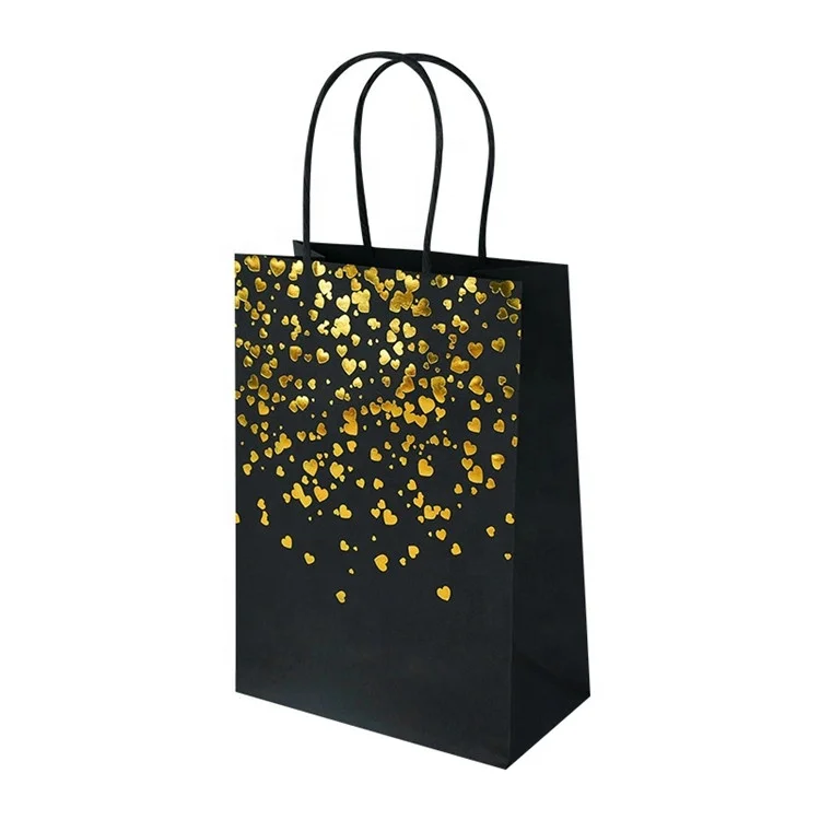 Custom Logo Printed Gold Foil Hot Stamping Black Paper Gift Bag Takeaway Paper Bag Paper Gift Packing Carrier Bag