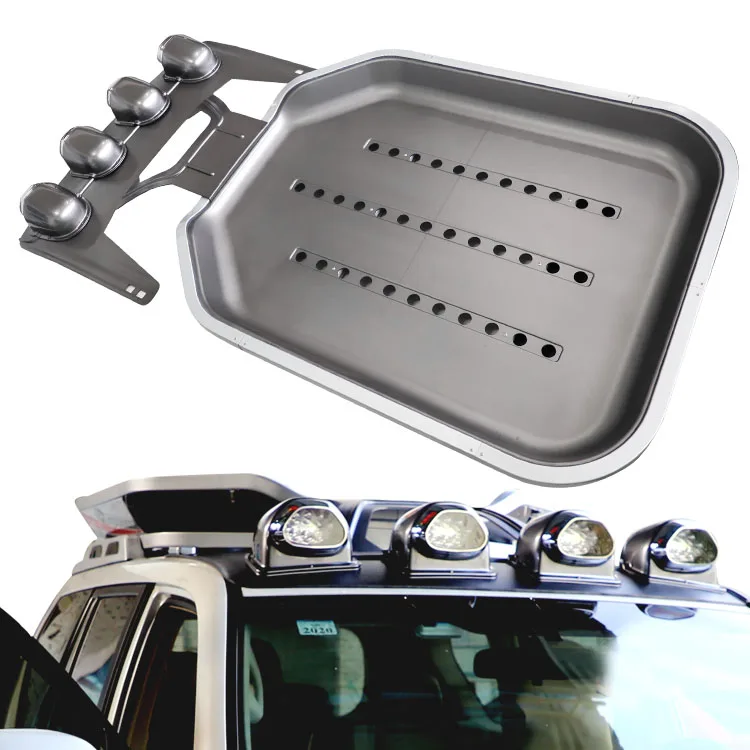 High Quality Car Accessories Aviation Aluminum Alloy Car Luggage Carrier Roof Basket Rack Spotlight for Prado