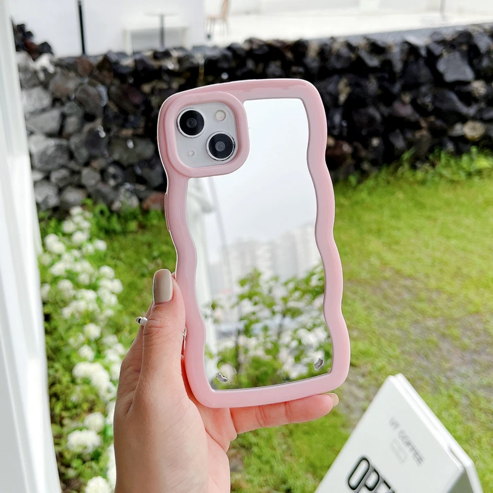 cute wavy phone case for iphone 12 13 pro max case custom print logo pattern design mirror phone case
