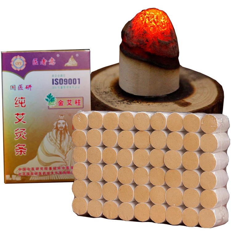 54 cones 45:1 moxa column Traditional moxibustion Therapy Chinese herbal medicine golden Moxa roll moxibustion column for sale