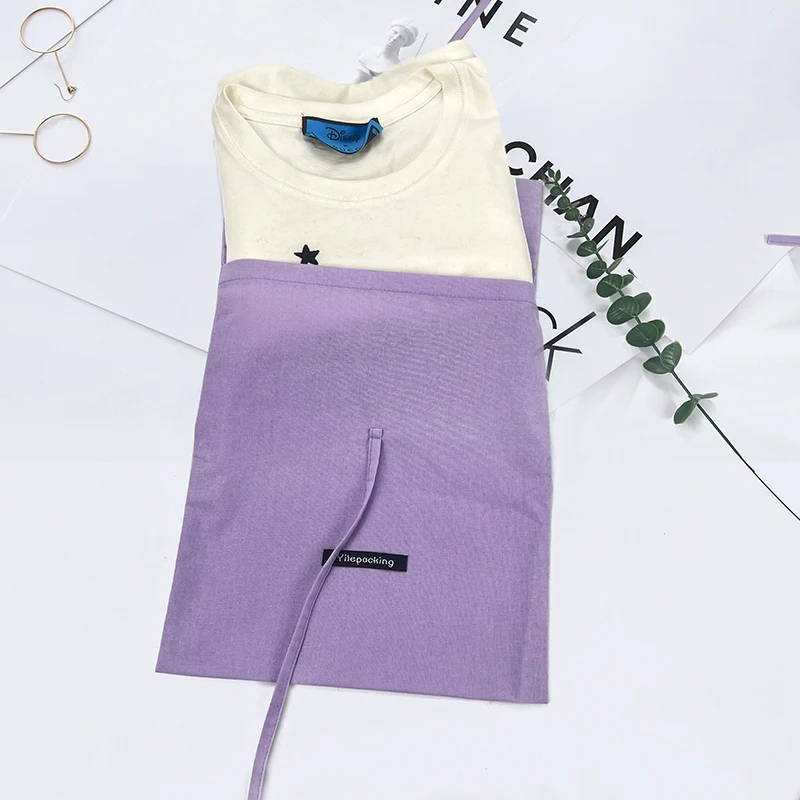 SHUNFA Custom Cotton Envelope Dust Bag for T-Shirt Clothes Packaging Bag with Woven Label Eco Friendly Gift Pouch Bag