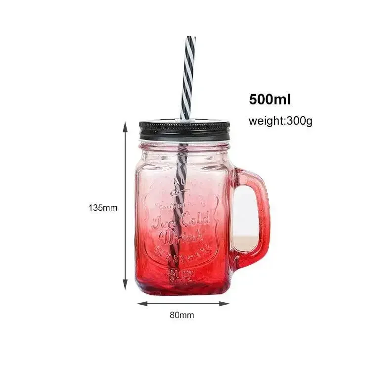 Free sample 500ml 16oz colored glass mason jar glass mason mug cup wide mouth  with lid and straw