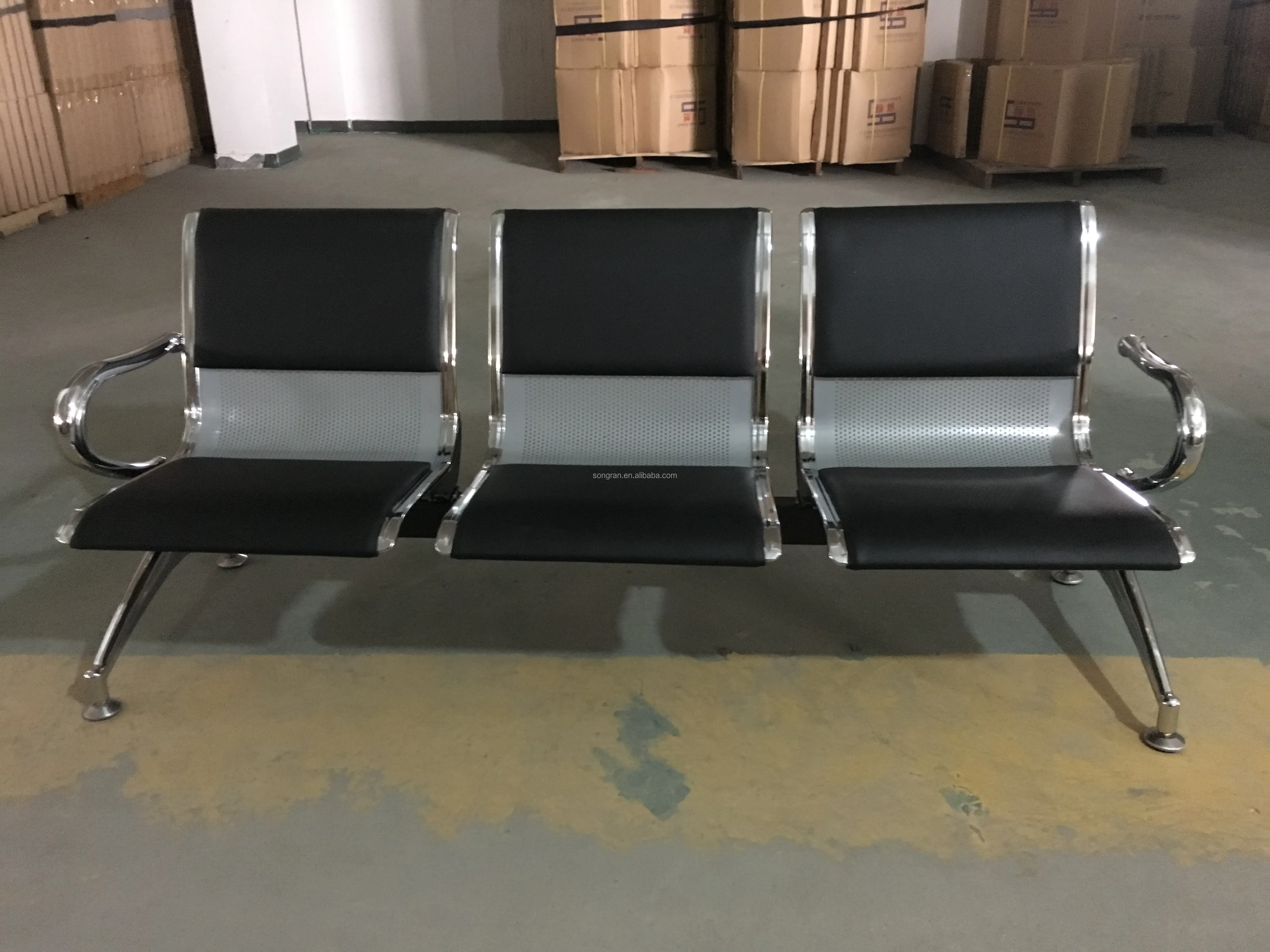 3-seater reception benches waiting area furniture PU hospital waiting chair