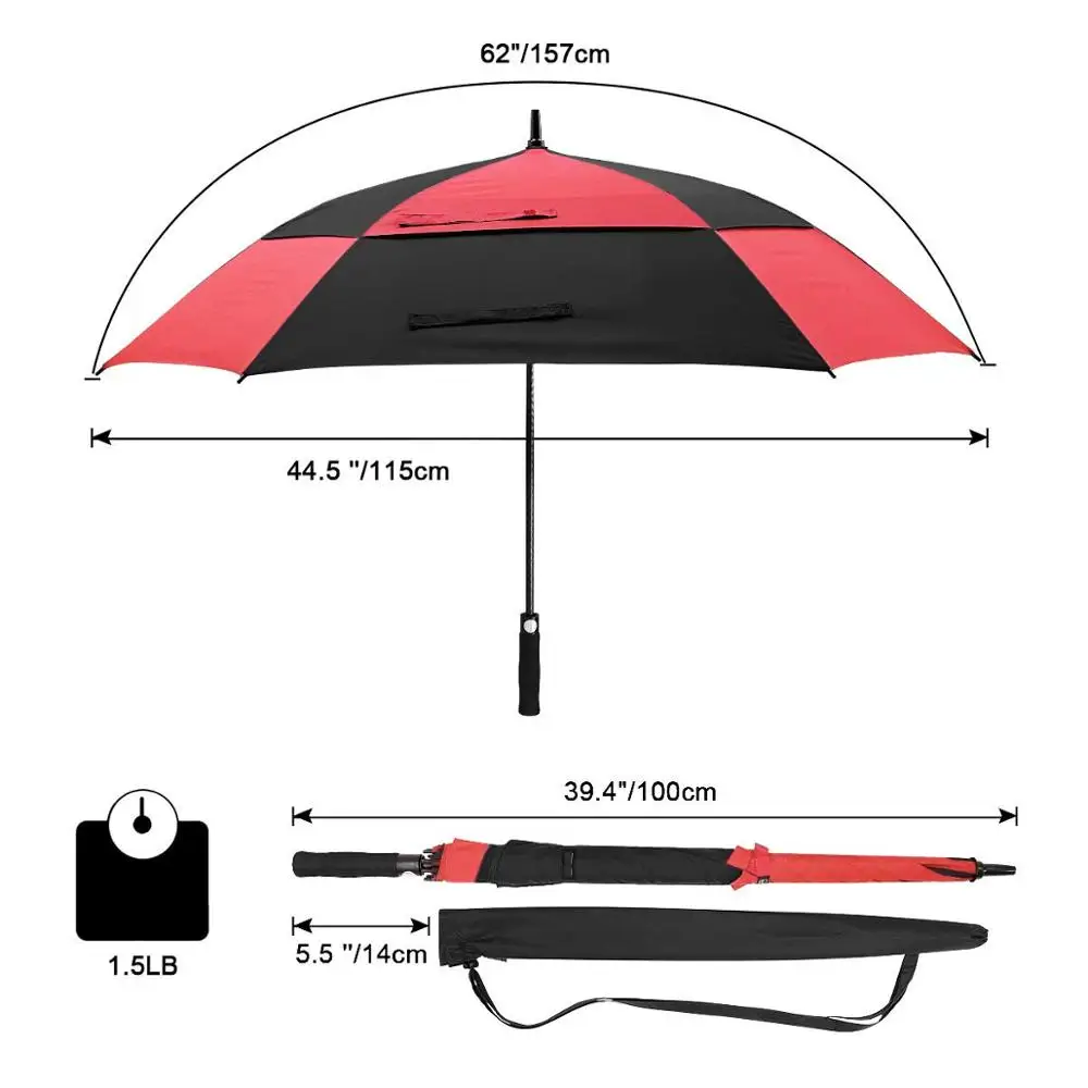 Storm proof semi-automatic extra large size double layer wind proof air vented golf square umbrellas