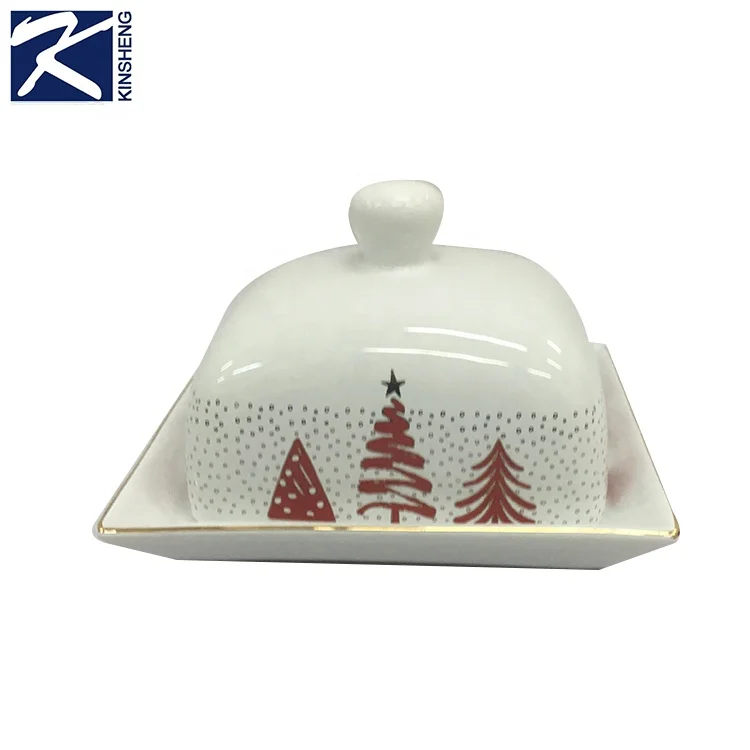Christmas Tree Pattern White Ceramic Kitchen Decorative Candy Storage Cookie Jar With Lid