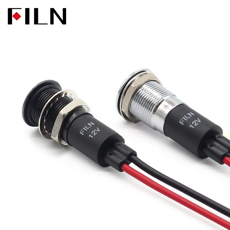 FILN Signal Lamp 12mm LOW Price Low Voltage 12v red Led Metal Indicator Light with symbol