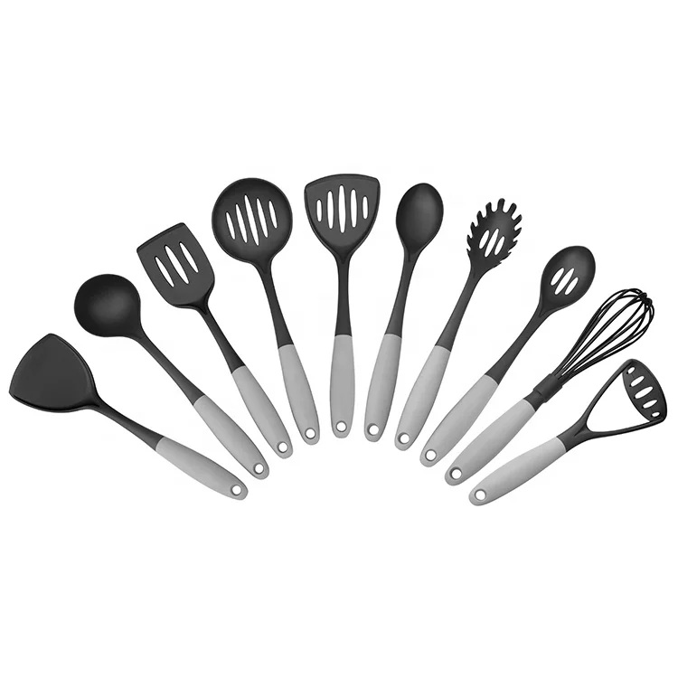 
New Design Nylon Kitchen Accessories with gray Handle 10Piece Cooking Tools Household kitchen Utensils Set 