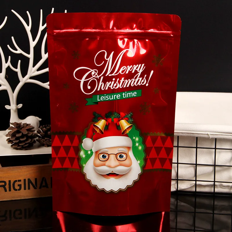 High Quality Custom Printed Plastic Christmas Sock Shape Candy Gummy Sweet Popcorn Food Packaging Pouch Bag