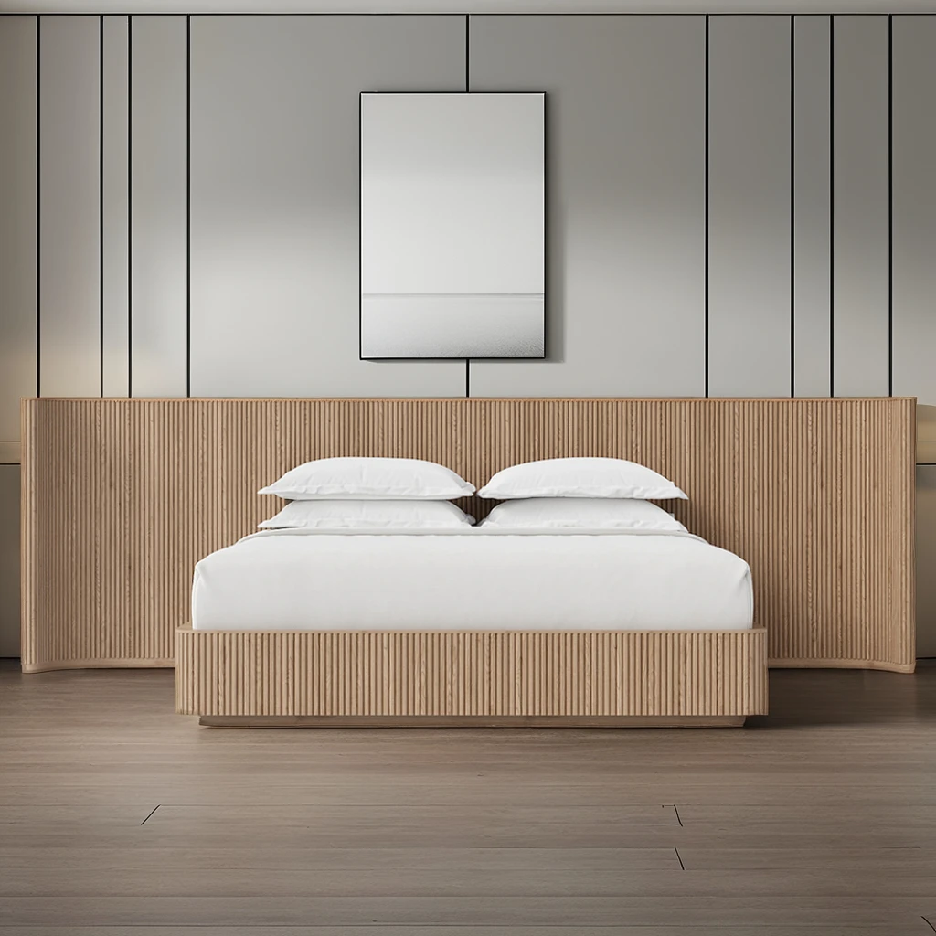 FERLY Luxury American Modern Classic Solid Wood Bedroom Set Contemporary Oak Extended Shelter Bed Home Hotel Double Bed Bunk Bed