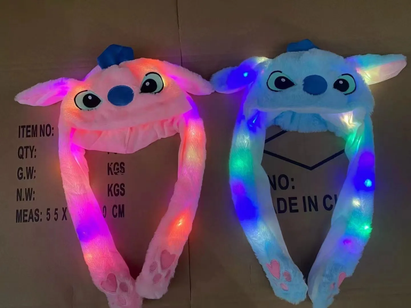 Christmas gift wholesale Funny Umbrella Bunny hat LED Glowing Plush Moving Plush Jumping cartoon Animal ear Hat Cap for Kids