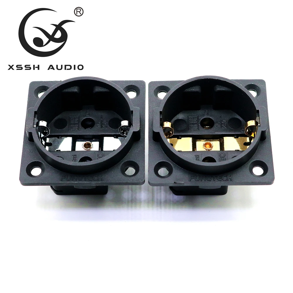 Wholesale Power Outlet YIVO XSSH FI-E30 Pure Copper Plated Rhodium Gold AC 250V 16A EU Euro Schuko 2Pin IEC Inlet Chassis Socket