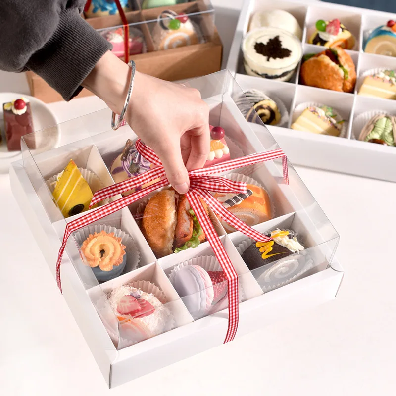 Luxury gift cakebox 9 lattice bento cake and cupcake boxes dessert sushi paper packing box with window