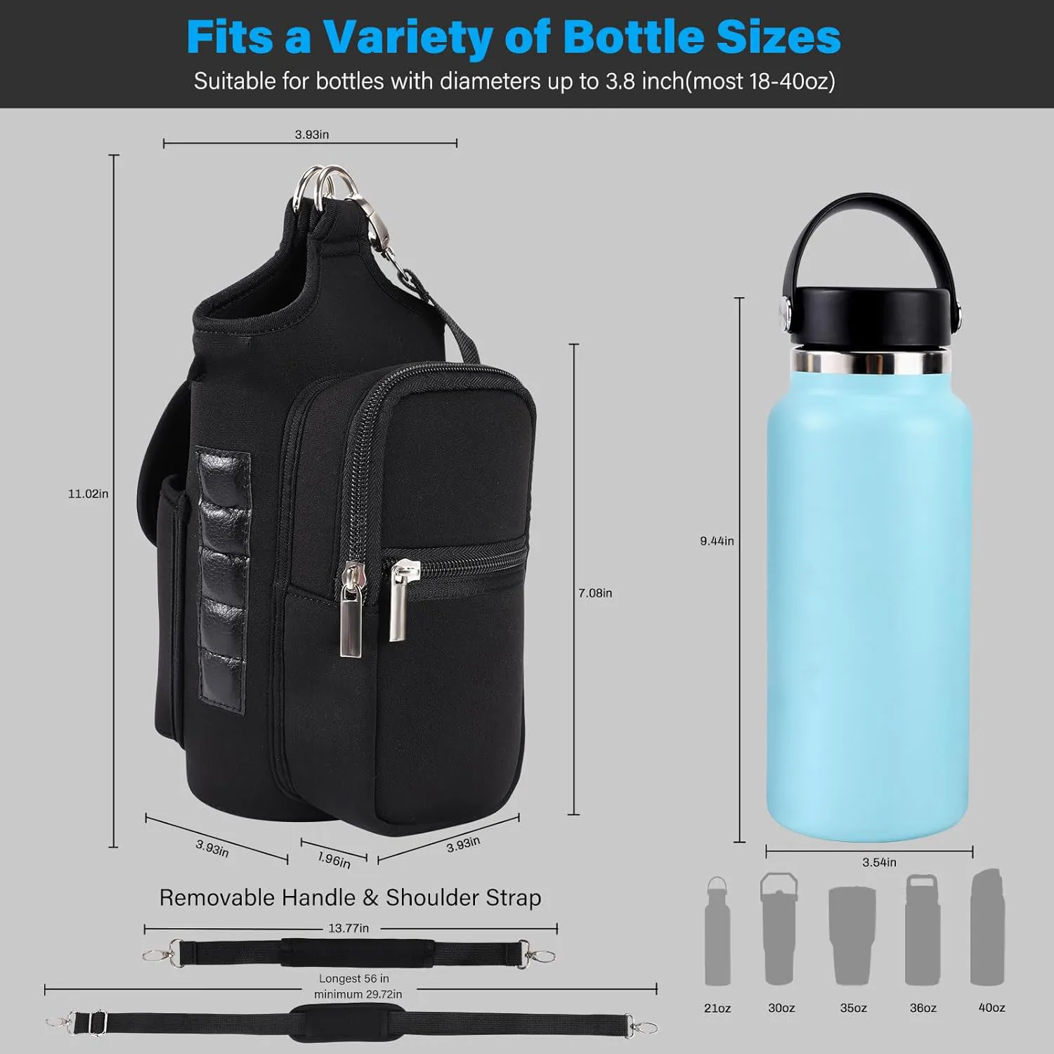 Practical 5 Built-in Magnets Gym Phone Bag Gym Bottle Carrier Bag with Phone Pockets Powerful Magnetic Bag Water Bottle Holder