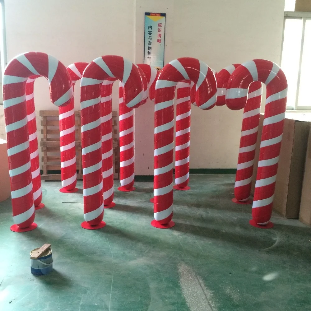 most popular colorful outdoor fiberglass crutch christmas candy cane decoration