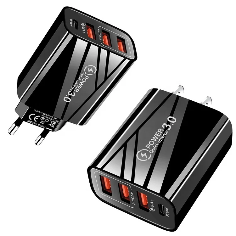 Amazon Hot Sale Quick Charge 20W QC 3.0 4 Port Fast PD Charger USB C Mobile Phone Wall Charger For Smart Phone