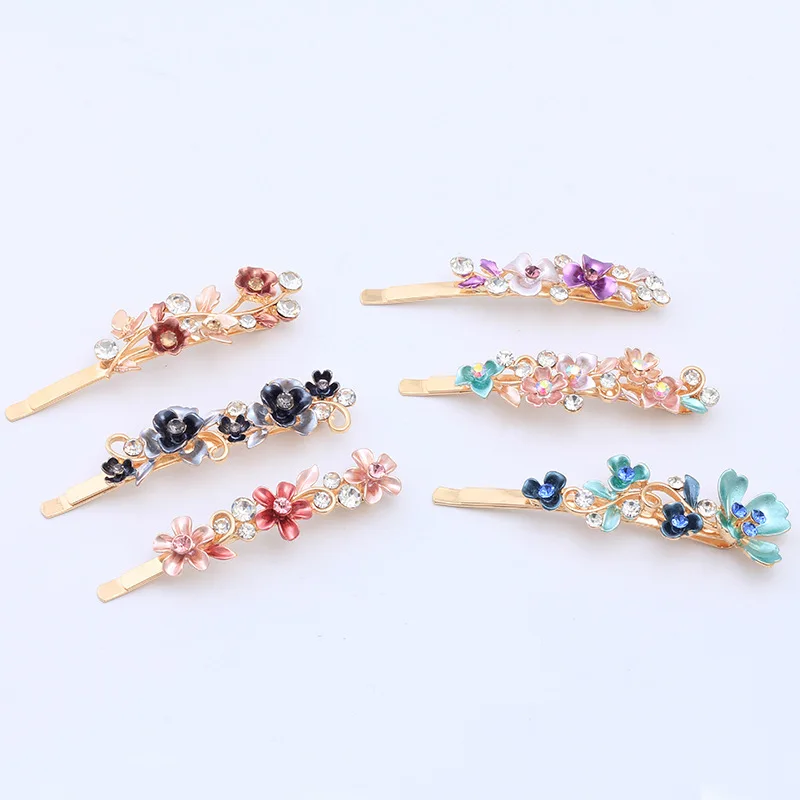 Women Colorful Bang Slides Accessories Floral Curved Flower Bobby Pins