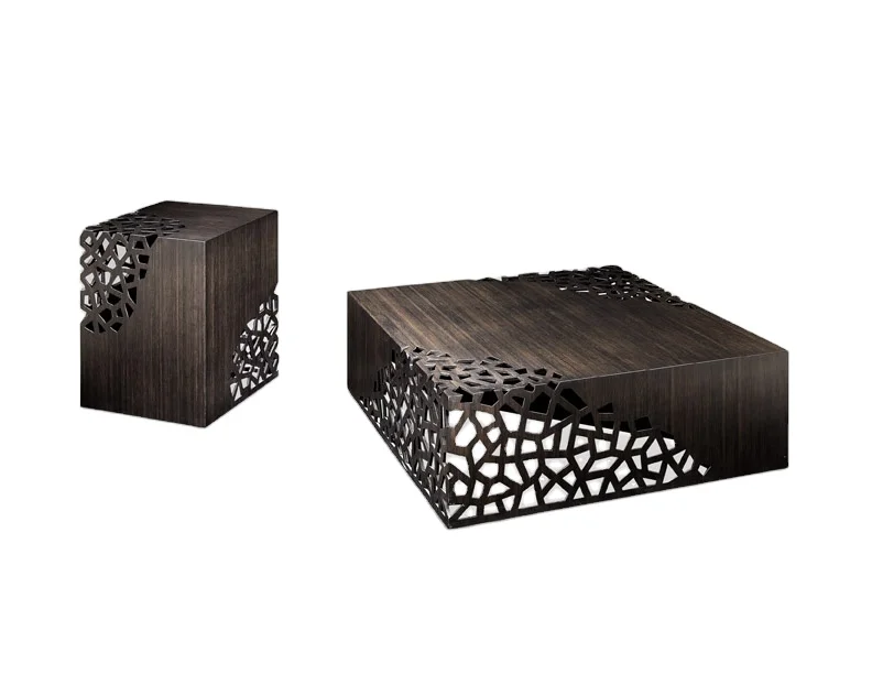 Modern design for living room square solid bamboo furniture carved lattice coffee table