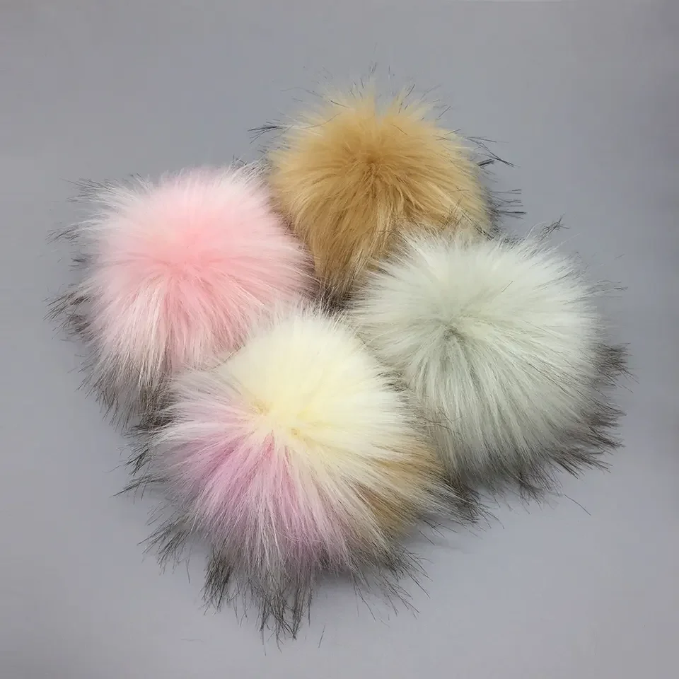 Factory Price Fake Raccoon Fox Fur Pompom With Snap Button Big Ball Pom Pom For Beanie Hats DIY Fur Accessories