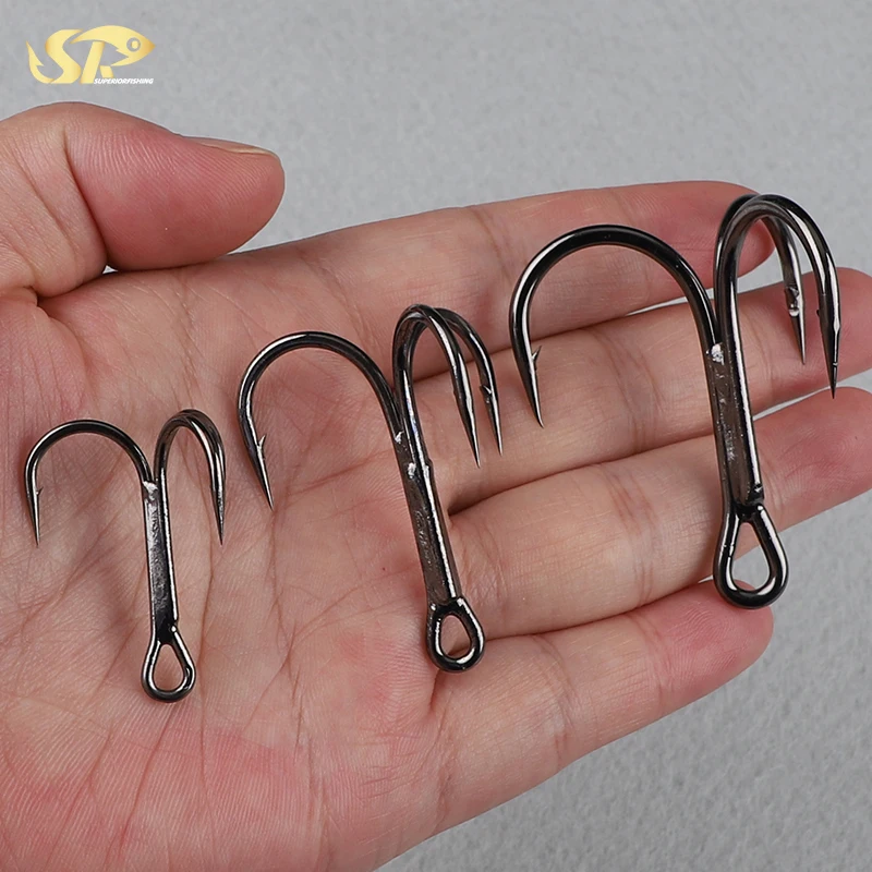 SUPERIORFISHING Big size Treble hooks German Alloy Steel material Rustproof Barbed fishing hooks U6