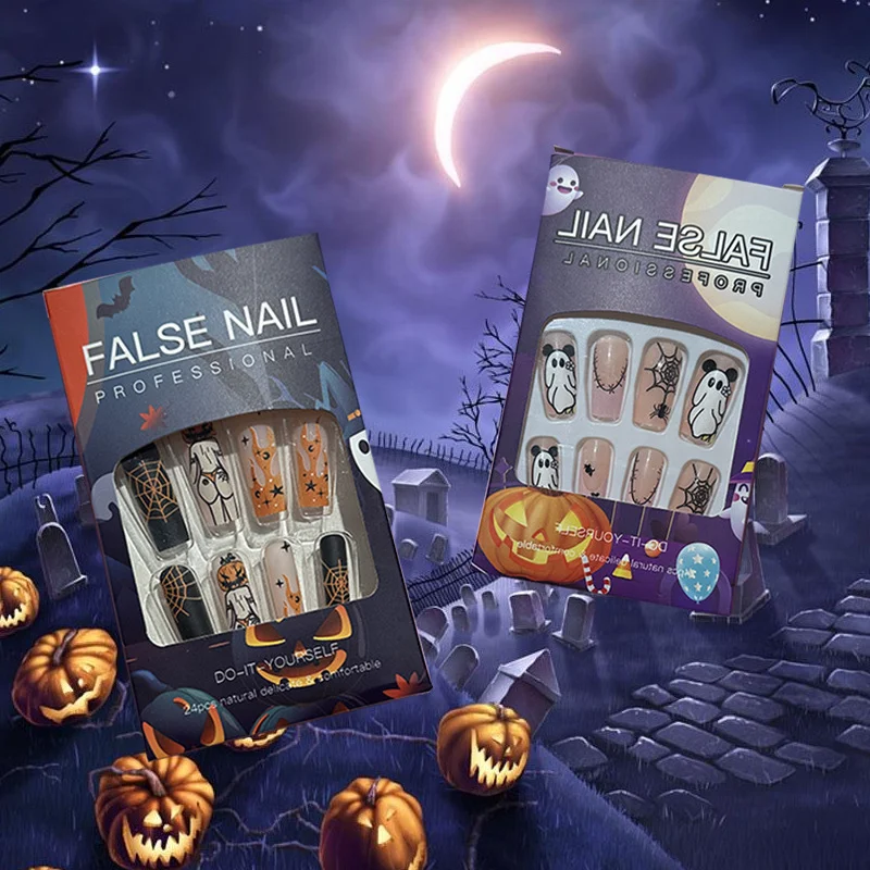Wholesale Private Label Luxury Acrylic Halloween Press On Nails False Artificial Nail Stick On Artificial Finger Custom