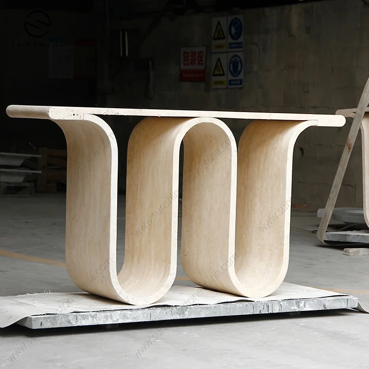 Modern Home Furniture Hand Carved Unique Travertine Marble Office Entryway Doorway Arch Console Tables For Entry