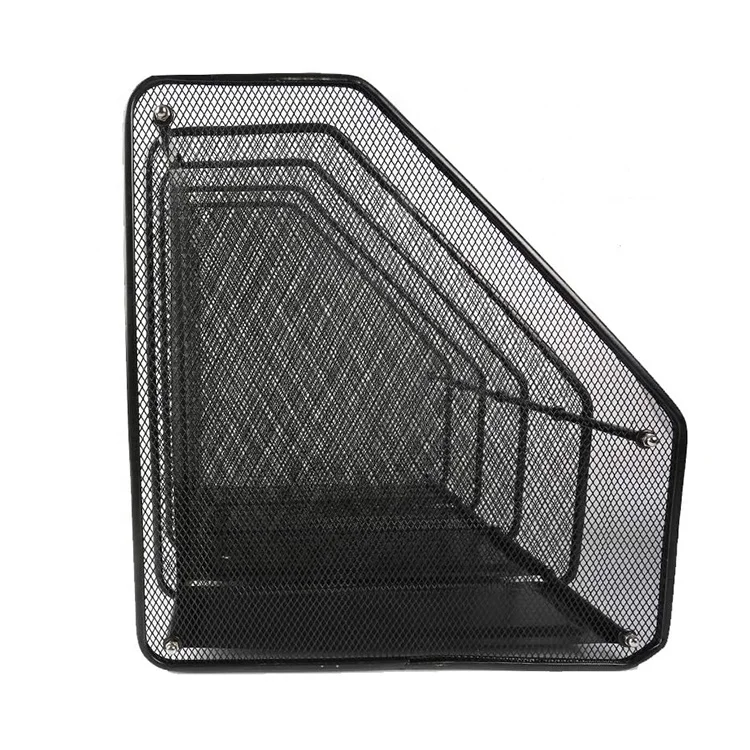 
High Quality Metal Mesh 4 Compartment Magazine Black Metal Mesh, Office Desktop Document & File Organizer Rack/Magazine Holder 