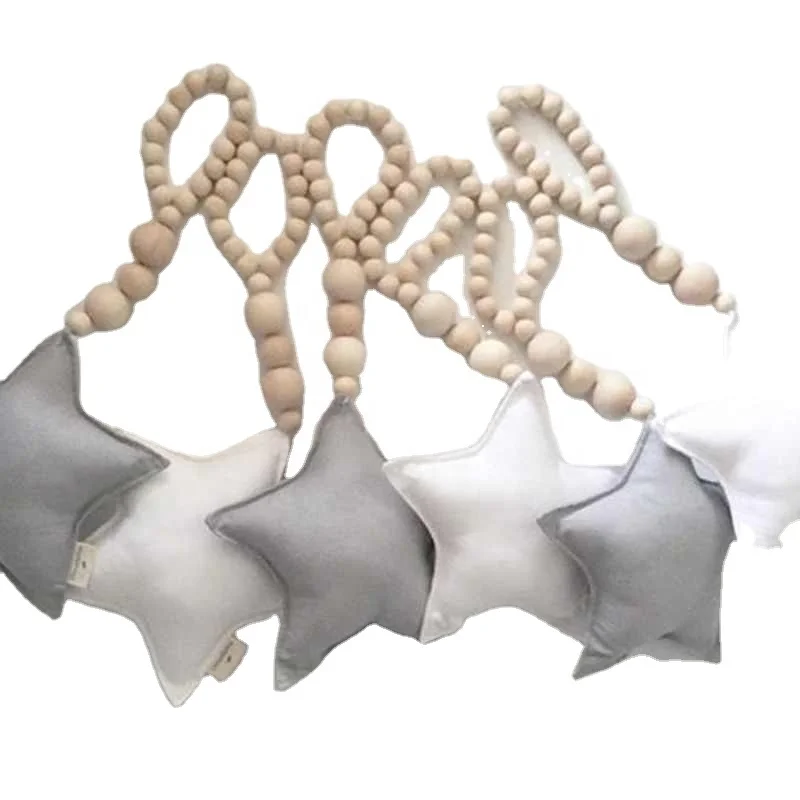 Nordic Style Wooden Beads Moon Star Heart Ornaments Dream Catcher Kids Room Decoration Wall Hanging Girls Baby Tents Decorative
