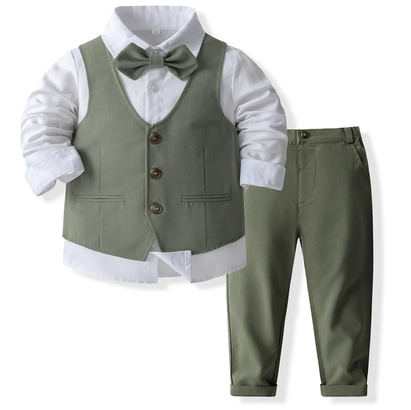 Wholesale Kids Clothing Boys Formal Suit Set  Gentleman Outfit with Vest Jacket and Pants Elegant Party and Wedding Attire