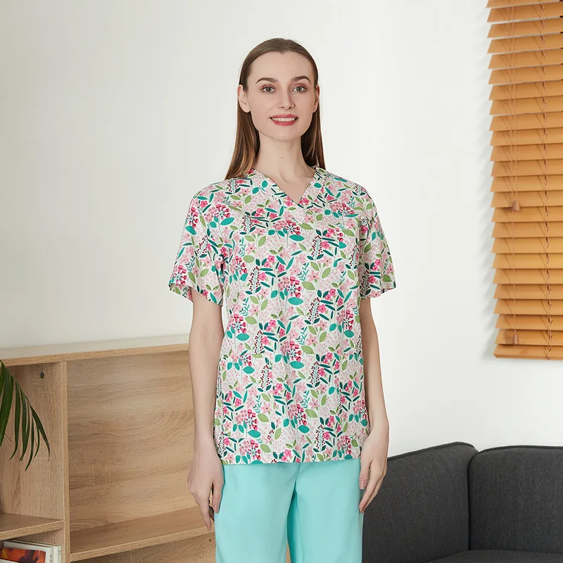 XLL-Women and men scrub cartoon printed top cotton Nurse hospital medical uniform