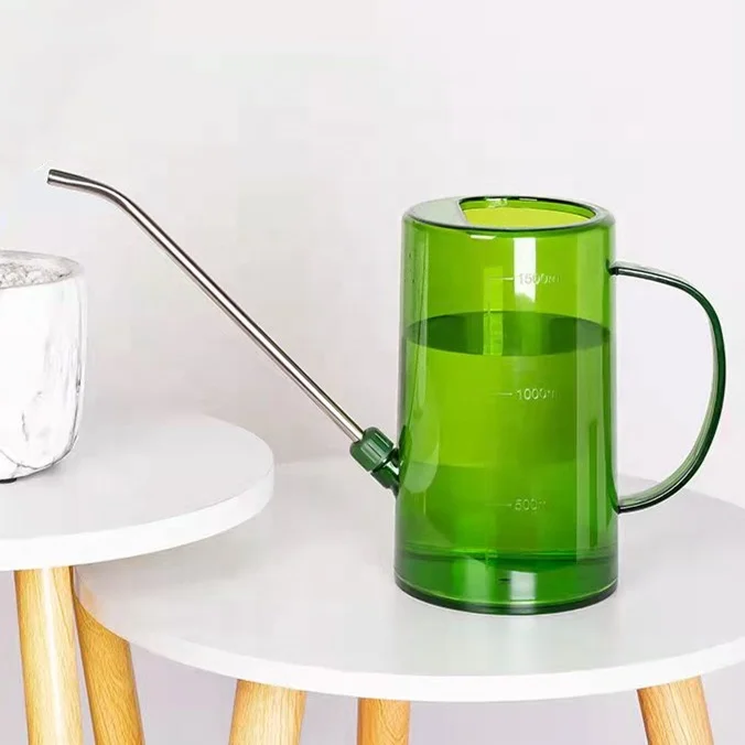 Garden Indoor 1L 1.5L Liter Green Gray Clear Detachable Stainless Steel Long Spout PS Plastic Small Watering Can For Flower