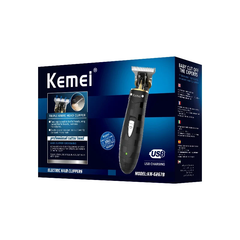 Kemei Cordless Close Hair Cutting Trimmer  Powerful Men Grooming 0mm Baldheaded Barbershop Detail Transparent Skeletons Body