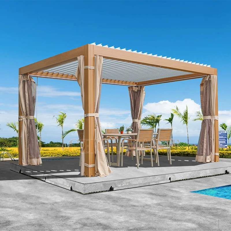 3x4 Bioclimatic Sliding Louver Aluminum Terrace Roof Electric Open Outdoor Pergola with LED Sunshade and Optional Plastic Frame