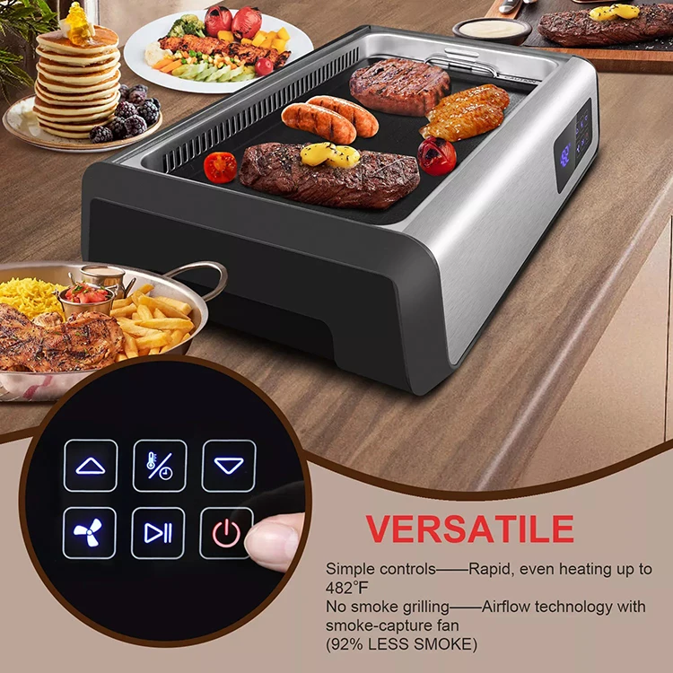 Indoor Electric BBQ Grill Roasting Pan Barbecue Machine Smokeless Grill Raclette
