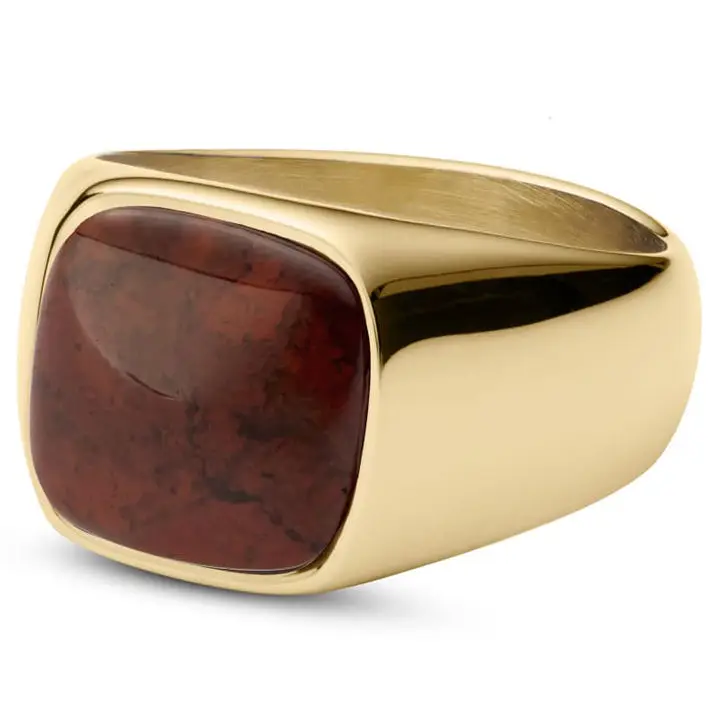 New Trendy Popular Men Stainless Steel Natural Gemstone Ring 18K Gold Plated Jewelry