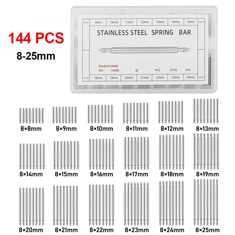 8mm-25mm Stainless Steel Watch Spring Bar Watch Strap Spring Pin Bracelet Repair Tool Watch Band Link Pin Watchband Accessories
