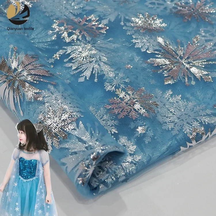 Factory in stock snowflake mesh bronzing stars organza fabric Frozen princess dress Halloween dress fabric