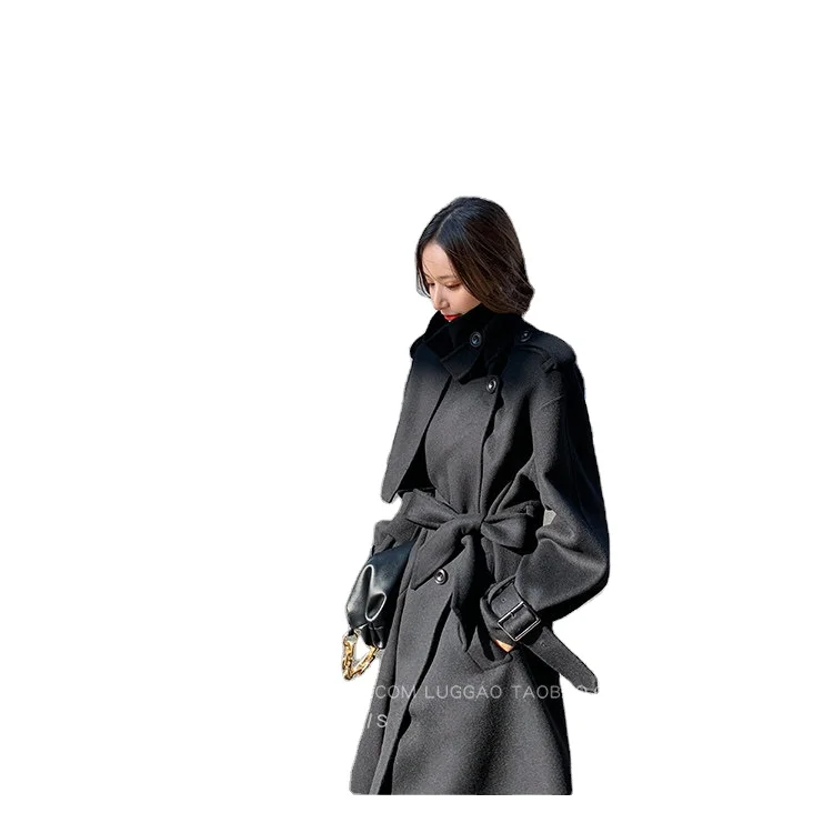 Wholesale good Quality Long overcoat ladies women classical woolen cashmere coat double