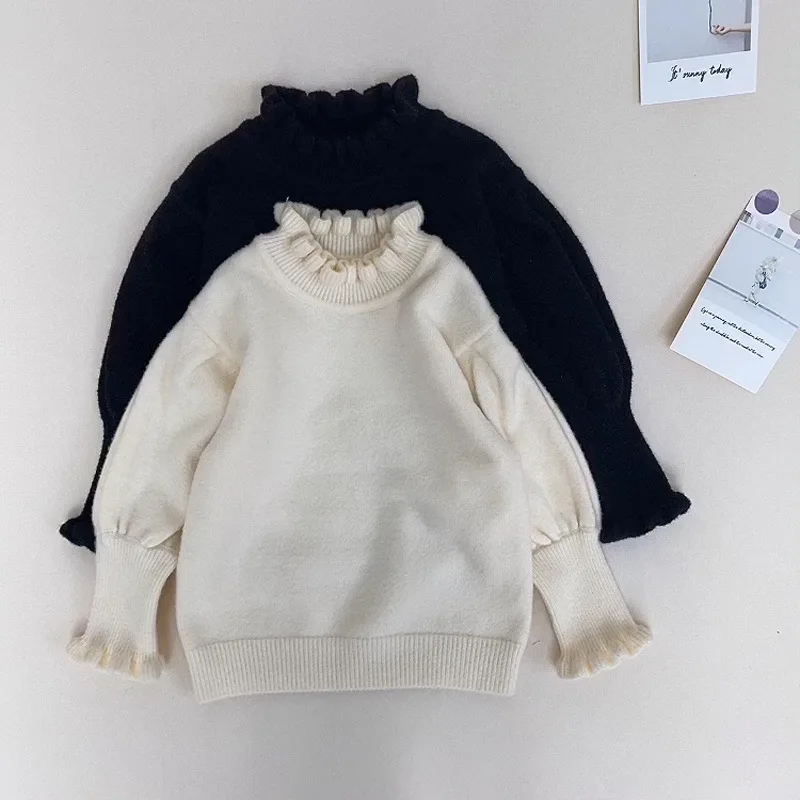 Осенний черный Детский свитер для девочек, хлопковые свитера, оптовая продажа детской одежды, бутики