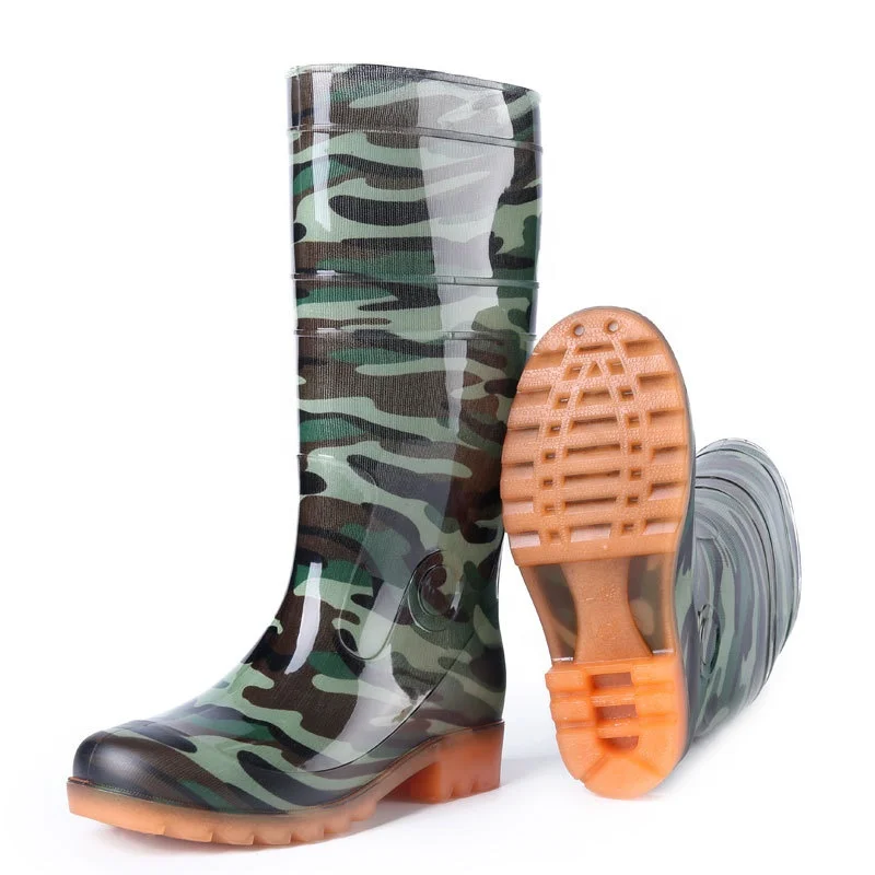 Latest Design Keen High Rain Boot Camo Print Tall High Boot Pu Neoprene Waterproof Men Rain Boots
