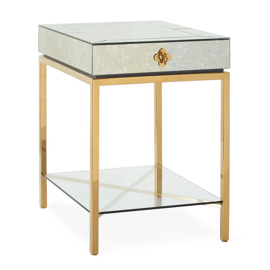 Jonathan adler антикварная зеркальная тумбочка с выдвижным ящиком золотая металлическая основа стеклянные тумбочки современные боковые Шкафы для