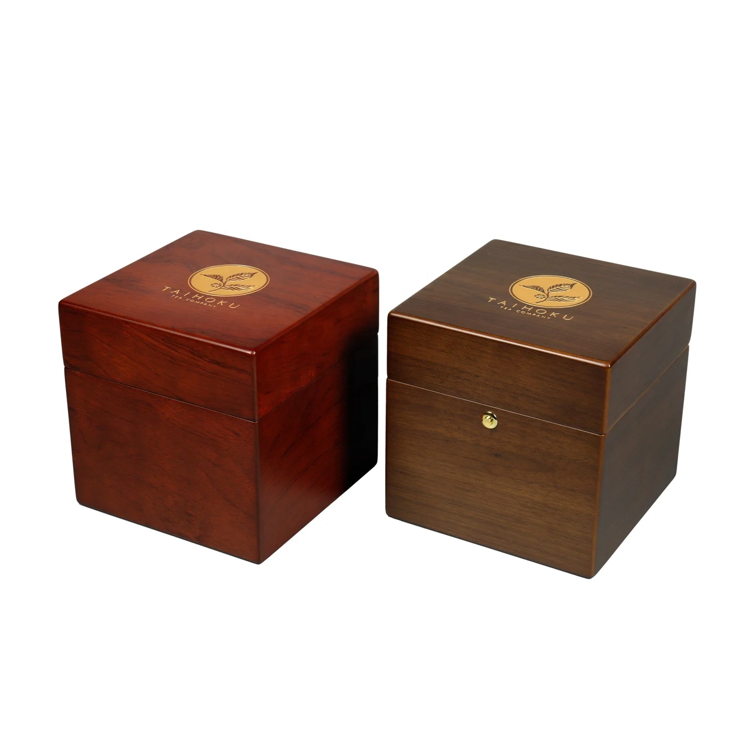 Luxury custom laser Logo environmental friendly brown matte paint square wooden tea box storage box