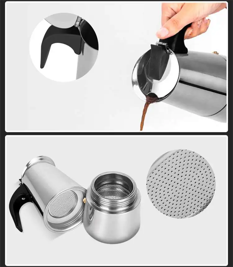 Wholesale Custom Stainless Steel Coffee Cup Maker Tea Pot Mocha Coffeemaker French Concentrate Coffeepot